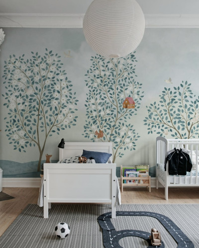 Tapet Happy Haven albastru deschis cu design floral