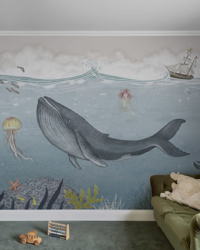 Tapet Under the Sea - Balenă, meduze, corali.