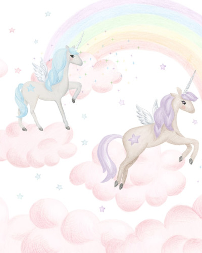 Tapet cu unicorni si curcubeu pentru camera copiilor