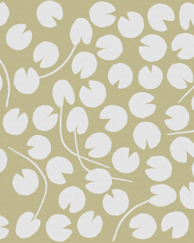 Water Lilies, Yellow, tapet floral minimalist cu flori albe pe un fundal galben cald
