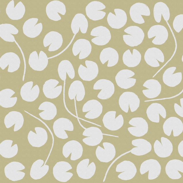 Water Lilies, Yellow, tapet floral minimalist cu flori albe pe un fundal galben cald