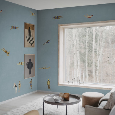 Tapet cu design minimalist cu înotători în apă azurie. Imaginea cu înotători în apă azurie te va transporta instantaneu într-o vacanță relaxantă la malul mării.