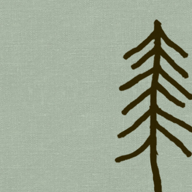 Tapet cu design minimalist cu siluete de brad în negru pe un fundal verde închis