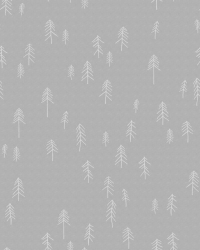 Tapet cu design minimalist, cu copaci albi pe un fundal gri deschis.