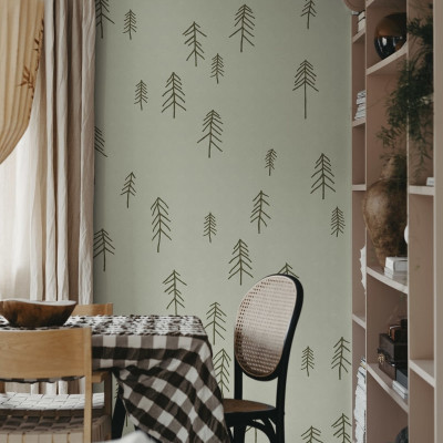 Tapet cu design minimalist de brazi in nuante de verde deschis