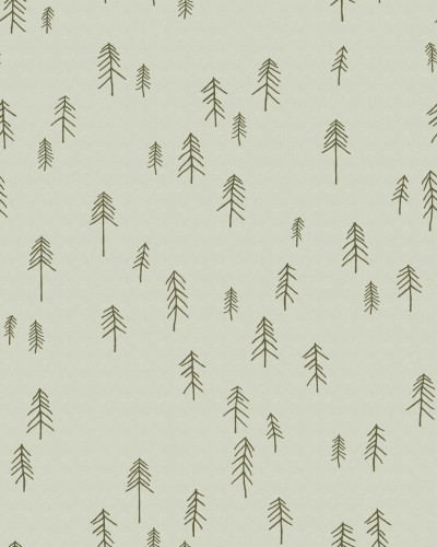 Tapet cu design minimalist de brazi in nuante de verde deschis
