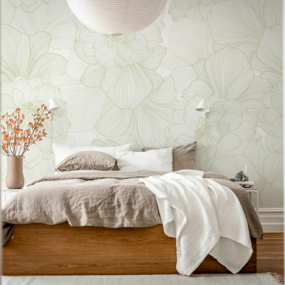 Tapet floral cu flori de dahlia delicate pe un fond crem