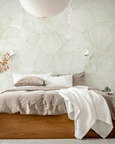 Tapet floral cu flori de dahlia delicate pe un fond crem