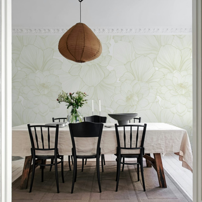 Tapet cu flori minimalist, Bold Dahlia, Graphite