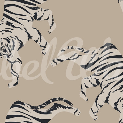 Tapet Quirky Tigers, Beige - Tigri eleganți, design minimalist, fundal bej