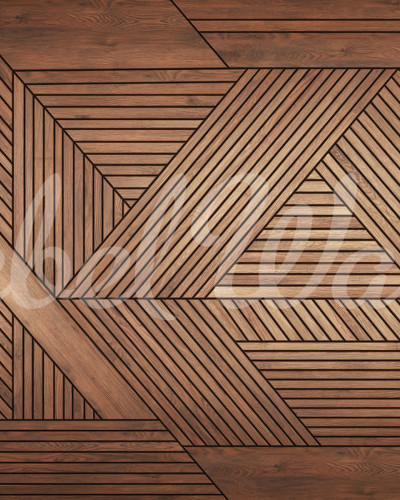 Tapet modern cu aspect de lemn, design geometric abstract.
