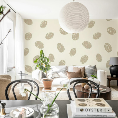 Tapet Doodle Dots Beige cu model minimalist