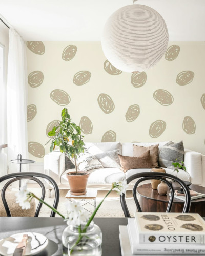 Tapet Doodle Dots Beige cu model minimalist