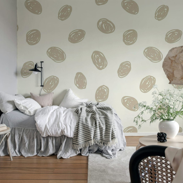 Tapet Doodle Dots Beige cu model minimalist