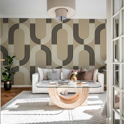 Tapet cu design geometric modern, 70s Retro, Beige