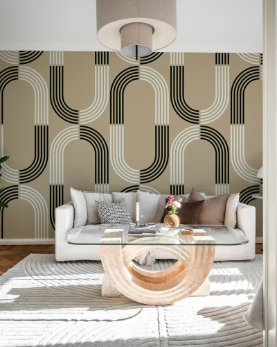 Tapet cu design geometric modern, 70s Retro, Beige