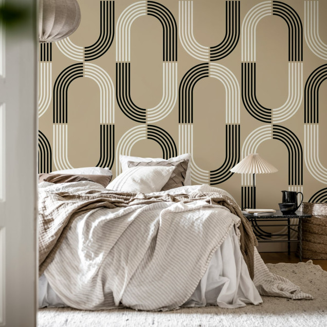 Tapet cu design geometric modern, 70s Retro, Beige
