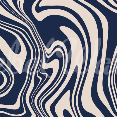 Tapet abstract cu linii curbe în nuanțe de albastru închis și crem, Swirly, Blue