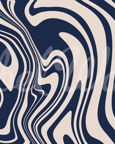 Tapet abstract cu linii curbe în nuanțe de albastru închis și crem, Swirly, Blue