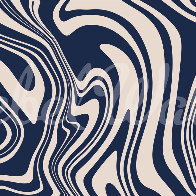 Tapet abstract cu linii curbe în nuanțe de albastru închis și crem, Swirly, Blue