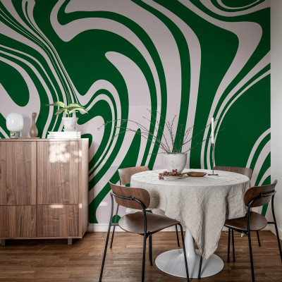 Tapet cu design abstract Swirly, Green cu linii curbe și culori vibrante verde și alb