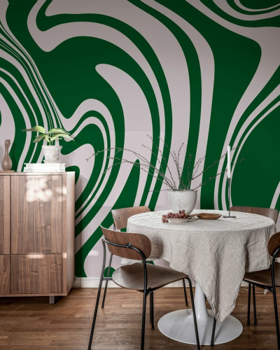 Tapet cu design abstract Swirly, Green cu linii curbe și culori vibrante verde și alb