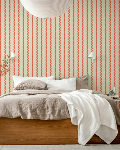 Tapet cu dungi ondulate roșii, Wobbly Stripe, Red