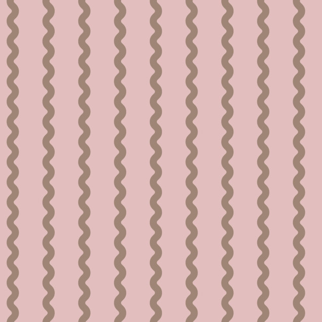 Tapet geometric Wobbly Stripe, Soft Pink cu dungi maro subtile pe un fundal roz pudrat.