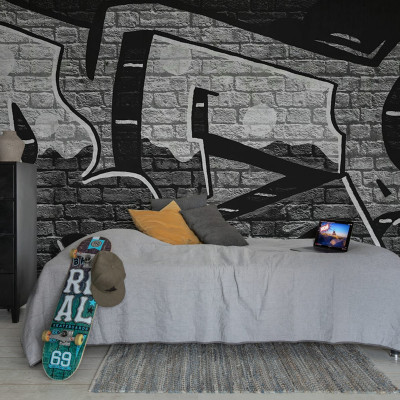 Tapet modern cu graffiti urban, Rebel Graffiti Bold, Gri