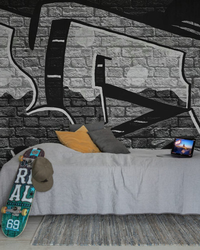 Tapet modern cu graffiti urban, Rebel Graffiti Bold, Gri
