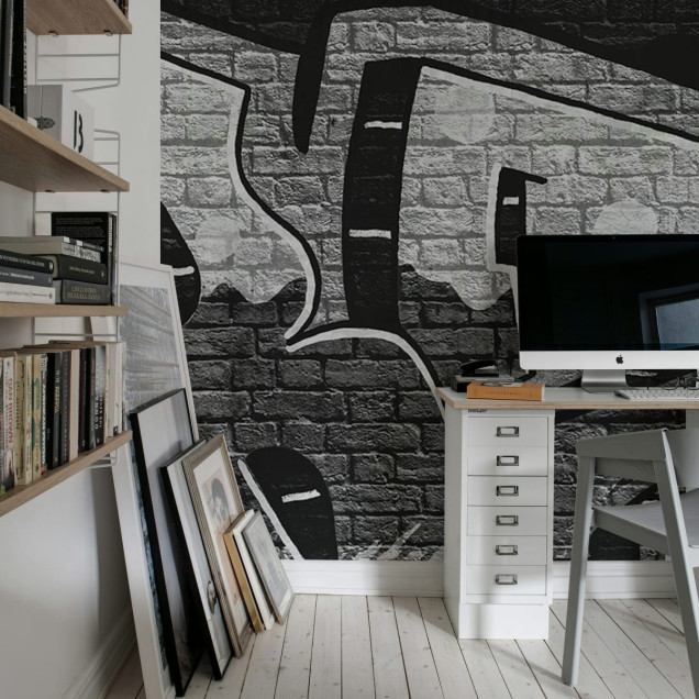 Tapet modern cu graffiti urban, Rebel Graffiti Bold, Gri