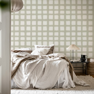 Tapet cu design geometric modern, Painted Square Beige.