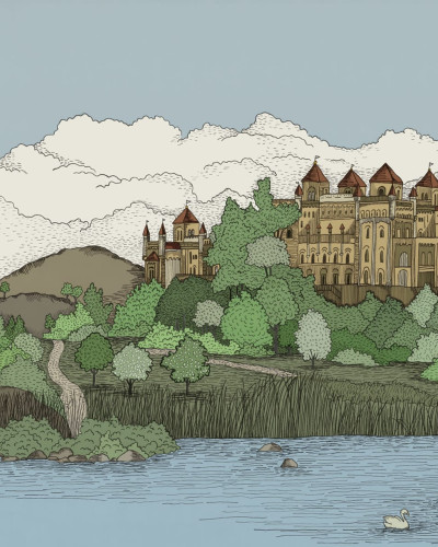 Tapetă Castelul de lângă Lac, Verde