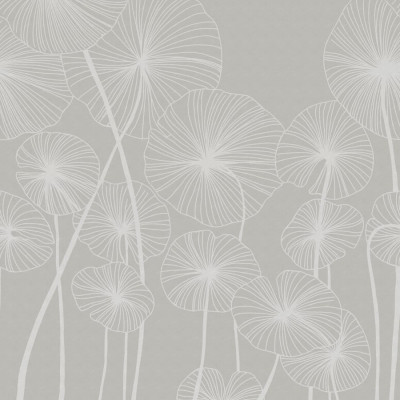 Tapet cu design minimalist cu flori albe pe un fundal bej.