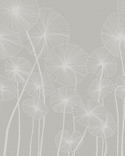 Tapet cu design minimalist cu flori albe pe un fundal bej.