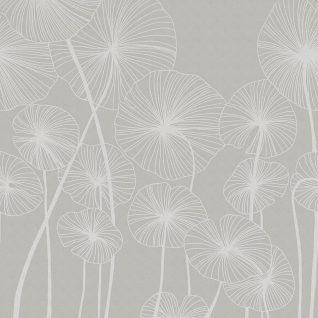 Tapet cu design minimalist cu flori albe pe un fundal bej.