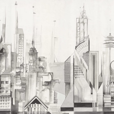Tapet Sci-Fi Town Alb