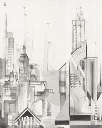 Tapet Sci-Fi Town Alb