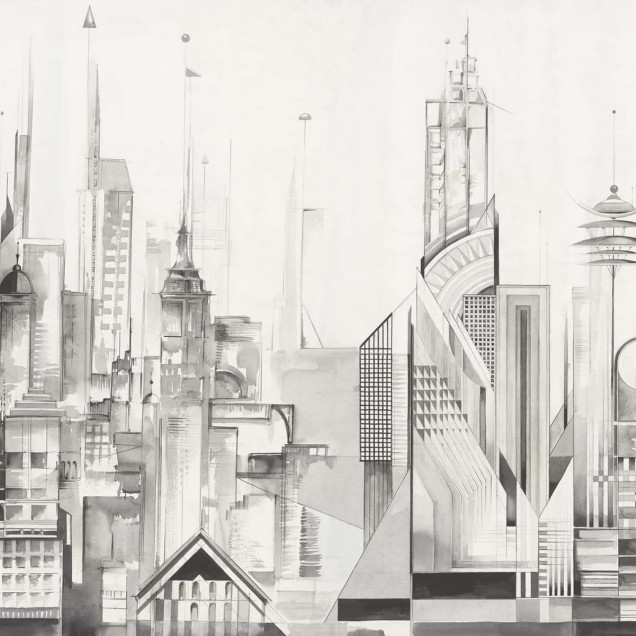 Tapet Sci-Fi Town Alb