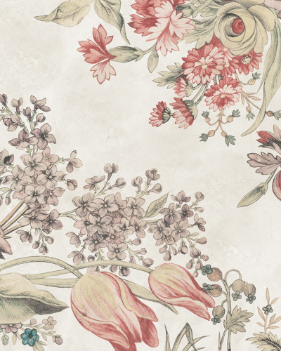 Tapet floral roz într-un living elegant