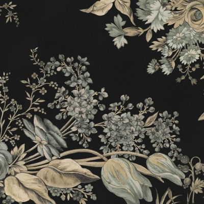 Fototapet floral negru în living modern