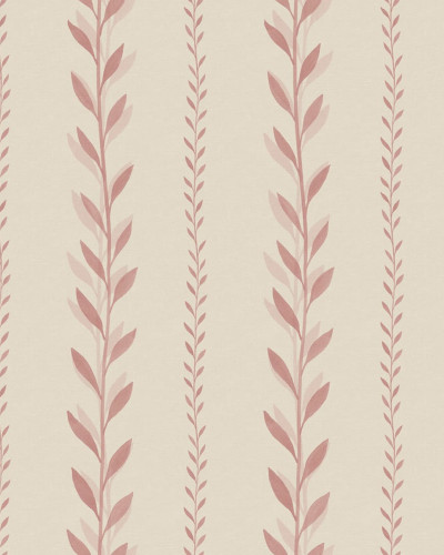 Tapet cu model de frunze de dafin, Bayleaf Stripe, Pink, într-un dormitor modern