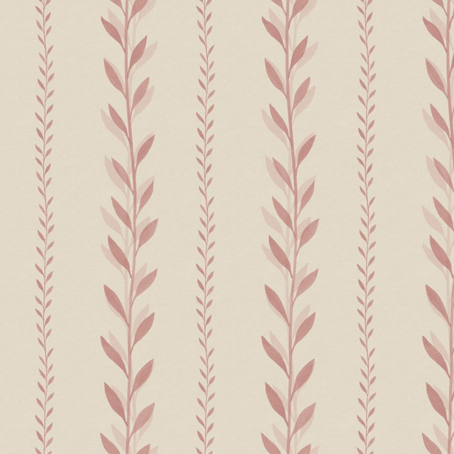 Tapet cu model de frunze de dafin, Bayleaf Stripe, Pink, într-un dormitor modern
