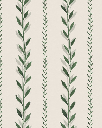 Tapet cu dungi fine, cu frunze de dafin, Bayleaf Stripe, verde.