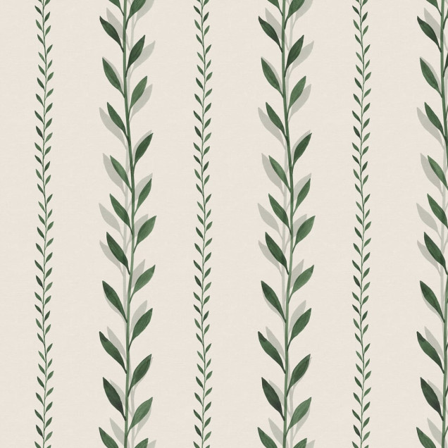 Tapet cu dungi fine, cu frunze de dafin, Bayleaf Stripe, verde.