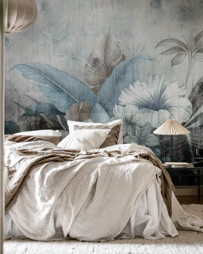 Vintage Garland, Blue - Design elegant cu ghirlanda de frunze si flori