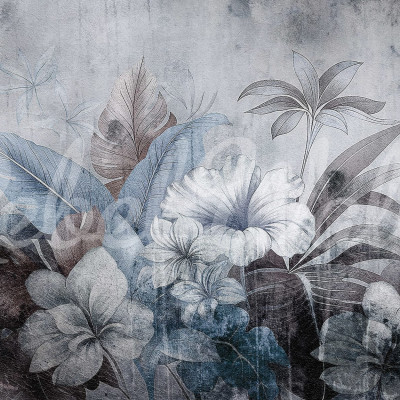 Vintage Garland, Blue - Design elegant cu ghirlanda de frunze si flori