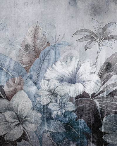 Vintage Garland, Blue - Design elegant cu ghirlanda de frunze si flori
