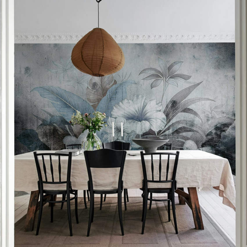 Tapet Vintage Garland Rust - design elegant cu frunze și flori în culori neutre