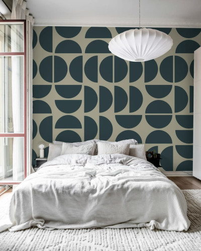 Tapet cu model geometric abstract in albastru închis și bej, Geometry Shapes, Midnight Blue
